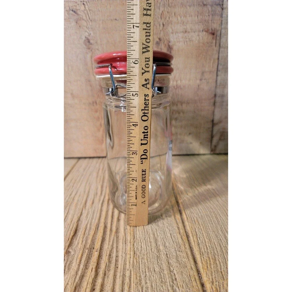 Canning Canister Oval Glass Jar Red Flip Top Wire Clasp Vintage 6.5 Inches Tall